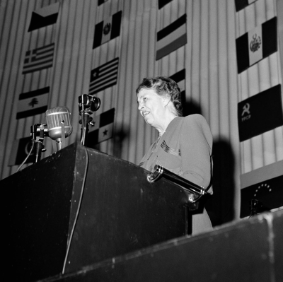 Eleanor Roosevelt addresses the United Nations General Assembly prior to the adoption of the Universal Declaration of Human Rights at the Palais de Chaillot, Paris, 10 December 1948. UN Photo/MB Eleanor Roosevelt addresses the United Nations General Assembly prior to the adoption of the Universal Declaration of Human Rights at the Palais de Chaillot, Paris,